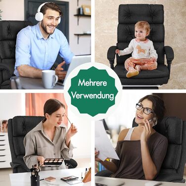 Офісне крісло ALFORDSON з регулюванням нахилу 150°, обертання 360° та підставкою для ніг. PU-шкіра, глянцево-чорний колір (Palmer - Льняний Чорний)