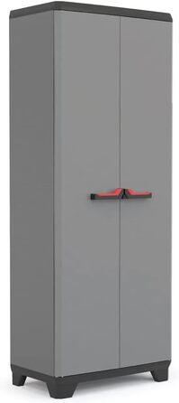Keter Stilo Plastic Cabinet, tall, WxDxH: 68x39x173cm, gray/black/red, including 3 adjustable shelves (max. load capacity of 15kg each) (Industrial)