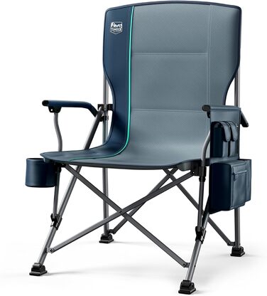 Складний туристичний стілець Timber Ridge XXL (230 кг) з широким сидінням (62 см), високою спинкою, підстаканником та міцними підлокітниками для кемпінгу, пікніка, саду та балкону (Блакитний, 1 шт)