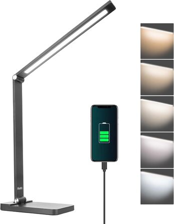 LED лампа настільна диммерна з USB, 5 кольорів та 3 рівні яскравості, для читання, дітей, офісу, чорна MT-856