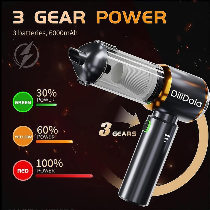 Бездротовий ручний пилосос DiliDala, 25000 Па, акумуляторний, 3 швидкості, для авто, кухні, дивана, офісу