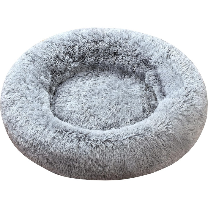 Крісло-гніздо для собак XXXL, кругле, знімний, пральний чохол, анти-тривожне, штучне хутро, м'яке, комфортне, пухнасте ліжко для домашніх тварин (115 см, сірий)