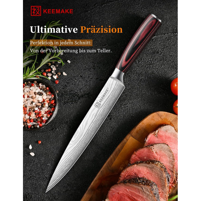 KEEMAKE Набір професійних кухонних ножів з нержавіючої сталі, з захистом леза. Кухонний ніж шеф-кухаря, універсальний ніж для м'яса, овочів, риби (ніж для м'яса 20 см)