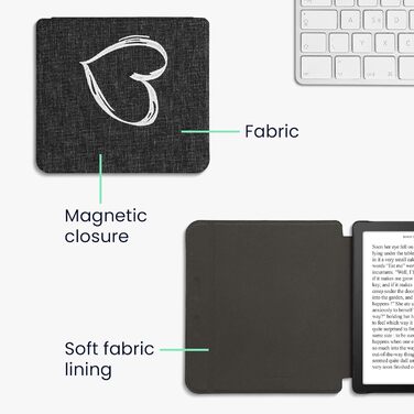 Чохол kwmobile для Tolino Vision 6: тканинний захисний чохол з малюнком серця, сірий (Herz Brush 22)