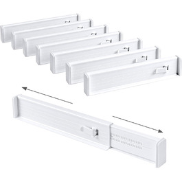 DIMJ 8-Piece Drawer Dividers Adjustable (32.6-56cm) Plastic, Closet Organizer for Kitchen Storage, Bedroom, Dresser, Light (8 Pieces, White)