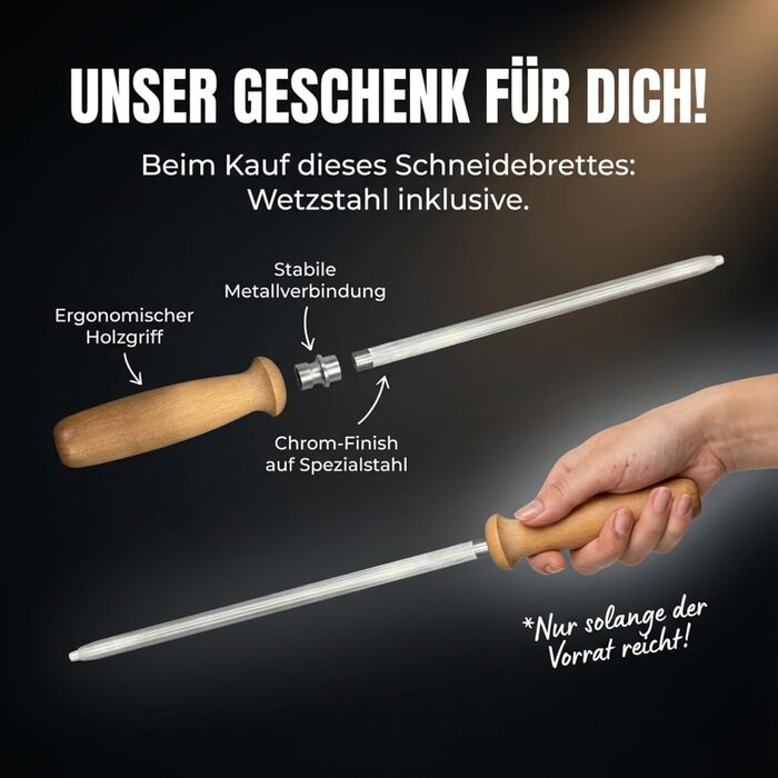 Двостороння обробна дошка з нержавіючої сталі та бамбуку | Кухонна дошка з жолобком для соку та металевим руків'ям | Антибактеріальна дерев'яна дошка для кухні | Велика дошка з бамбуку | Розділочна дошка 40x30x2 см