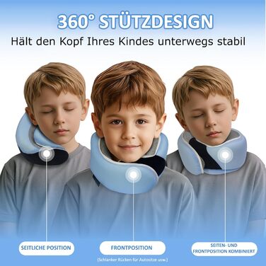 Подушка для шиї Proglobe, 100% Memory Foam, ортопедична, для подорожей (літак, авто, поїзд), з 3D-маскою для сну, сітчаста сумка (світло-блакитна)