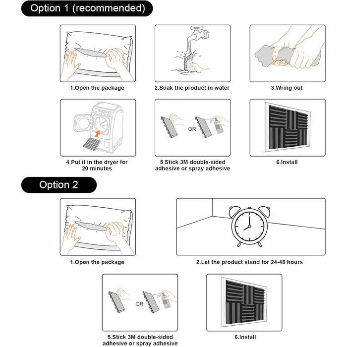 Акустичний поролон JBER, звукопоглинаючі пірамідні панелі для студії, вогнестійкі шумоізоляційні плити (48 шт, 30x30x2.5 см, чорний, без клею)