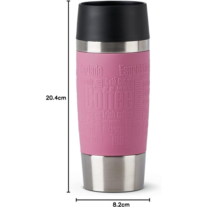 Термокружка Emsa Travel Mug Classic, 360 мл, рожевий колір, з термоізоляцією, Quick-Press, 360° відкриття, для напоїв на виніс
