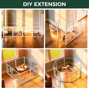 FXW Pawadise: Металевий вольєр для собак з акрилу та металевої сітки, 61 см, 8 панелей, білий, для цуценят та маленьких собак