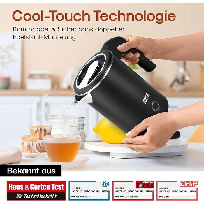 Електричний чайник для подорожей LEBENLANG Edelstahl 500 мл - нержавіюча сталь, BPA-Free, 600W, білий, енергоефективний, 0.5 л, для кемпінгу та подорожей (чорний)