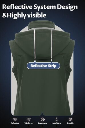 Легка софтшеллова жилетка CREATMO для жінок, вітрозахисна куртка без рукавів з капюшоном (XXL, Армійний зелений)