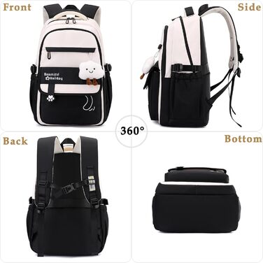 Шкільний рюкзак для дівчаток та хлопчиків-підлітків, рюкзак для жінок, великий шкільний ранець на 15.6 дюймів, рюкзак для ноутбука, шкільна сумка водонепроникна, рюкзак для школи, шкільні сумки для хлопчиків та дівчаток, бежевий колір