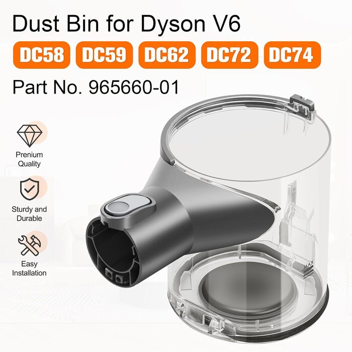 Dyson V6 Dust Bin Replacement - Compatible with DC58, DC59, DC62, DC74 - Dust Container, Vacuum Accessories, Waste Bin