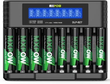 Акумулятори AA та AAA літієві з зарядним пристроєм LCD, 1.5V, 3400mWh (AA x4) та 1200mWh (AAA x4), перезаряджувані