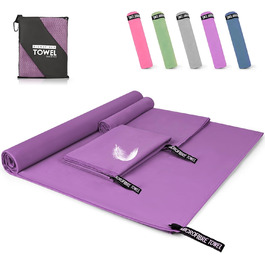 Набір рушників з мікрофібри (3 шт.): 180x80 см + 2 шт. 80x40 см. Ідеально для фітнесу, сауни, пляжу, подорожей. Темно-зелений (фіолетовий)