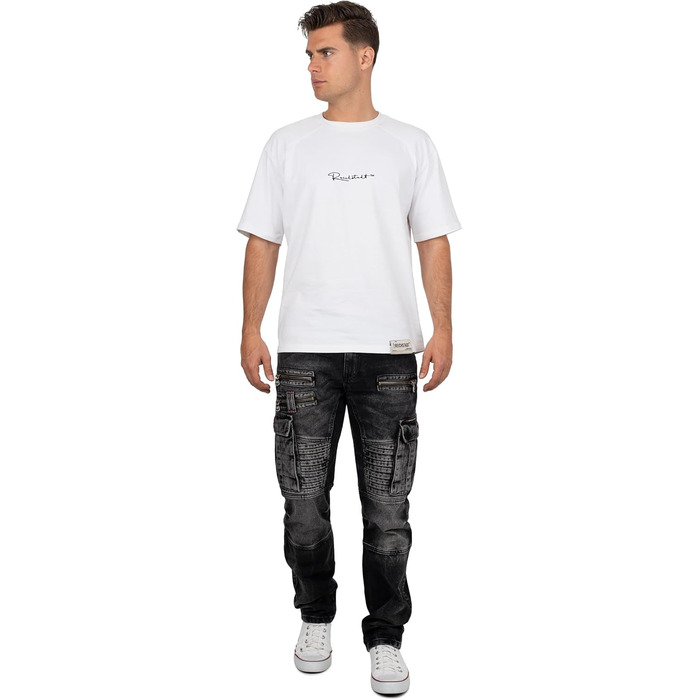 Чоловічі джинси Cipo & Baxx в стилі байкер – Regular Fit або Slim Fit | Чорний денім з потертостями, декоративними швами, блискавками та кишенями | Стильні повсякденні джинси з деніму (31W / 32L)