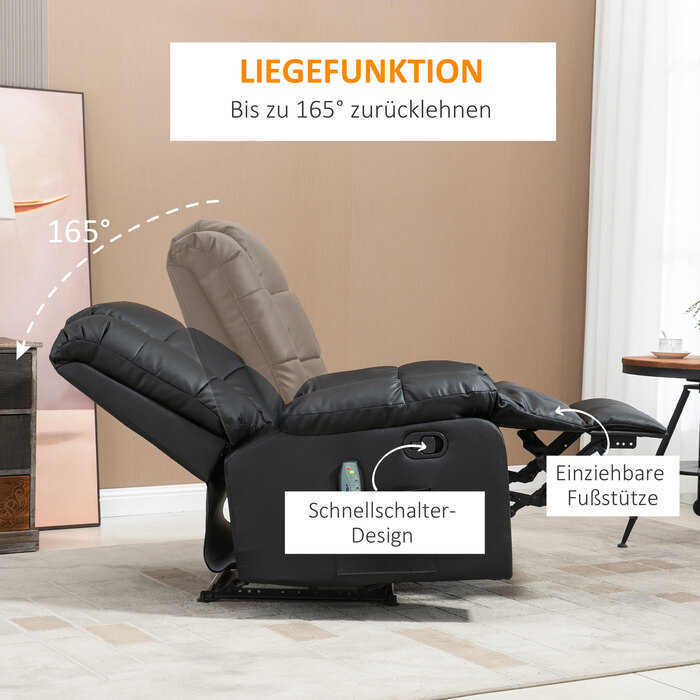 HOMCOM Recliner Chair, Faux Leather, 160 kg Weight Capacity, Electric Stressless Style Recliner, Black