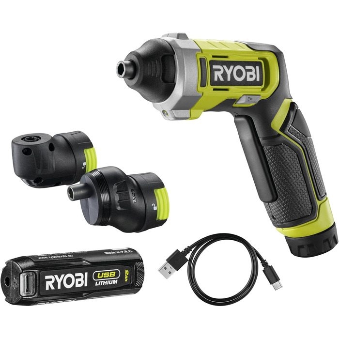 Акумуляторний шуруповерт RYOBI 4V RSD4-120TA2 з акумулятором 2.0Ah, USB-C зарядним кабелем та набором насадок