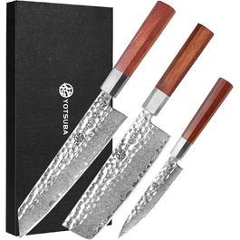 Кухонний ніж YOTSUBA Hackmesser 18 см, кухонний тесак з ергономічною ручкою Pakkawood, професійний ніж для м'яса та овочів, набір кухонних ножів 3 шт.