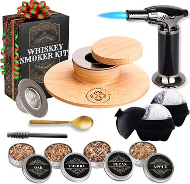 Набір для копчення коктейлів та віскі: Smoker Kit з лампою, формочками для льоду та стружкою деревини