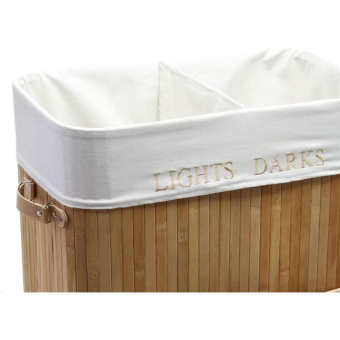 Wiltec Laundry Box 105 L Natural Laundry Basket with Lid made of Bamboo, Foldable Laundry Box with Linen Bag and 2 Compartments for Sorting Dirty Laundry