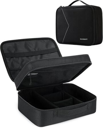 Органайзер для електроніки BAGSMART, двошаровий, для подорожей, з відділеннями для кабелів, зарядних пристроїв, iPad, планшетів до 10.5 дюймів, миші, адаптерів, SD-карт, чорний