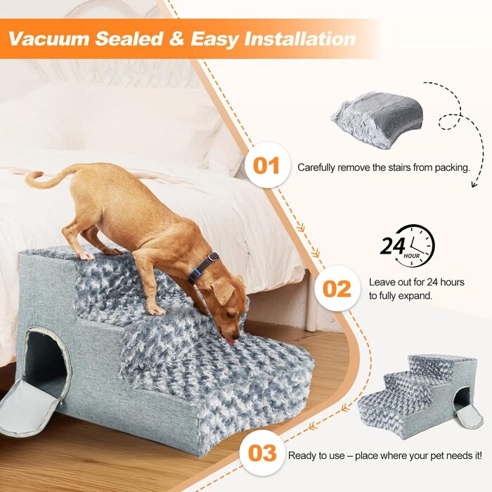 Сходинки для собак 3-ступеневі з будиночком для котів та пандусом для собак. Неслизькі сходи з високощільну піну для маленьких/середніх собак, легко чистяться