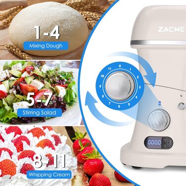 Кухонна машина ZACME Profi з міцним корпусом з алюмінієвого лиття (1500W), чаша 7л з нержавіючої сталі, LED-дисплей, 11 швидкостей, 3 насадки, захист від бризок