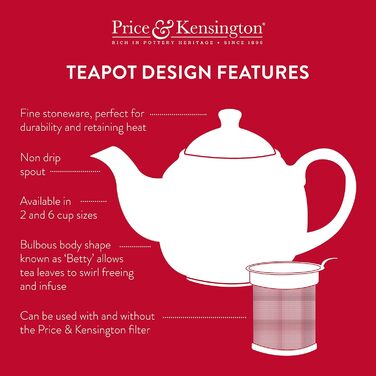 Чайник Price & Kensington з англійського кам'яного посуду, матовий чорний, для 2 чашок, вінтажний, підходить для мікрохвильовки та посудомийки