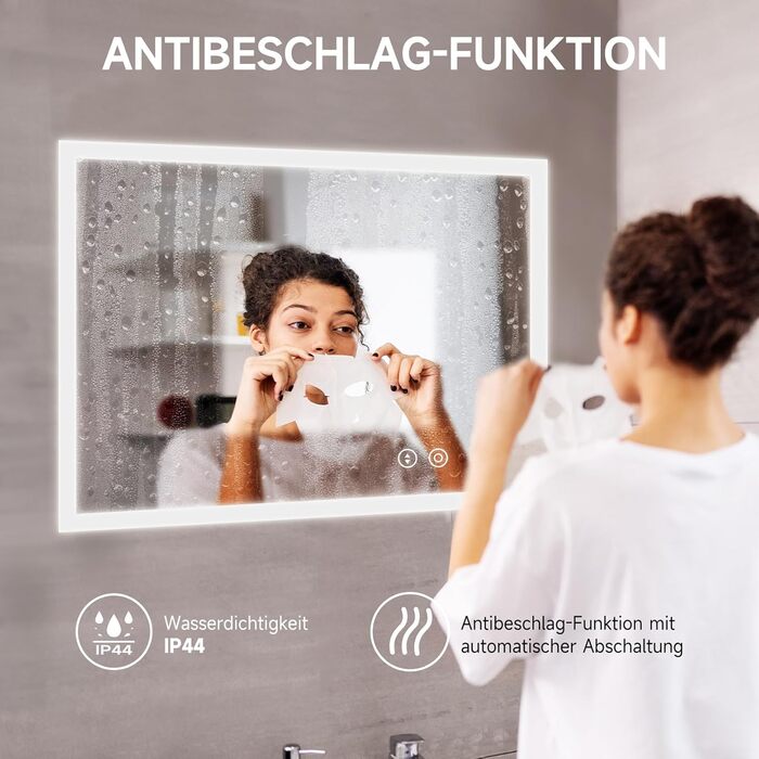 Круглий дзеркало для ванної кімнати YOLEO з підсвічуванням, 60 см, сенсорне керування, захисне скло, 3 кольори світла, регулювання яскравості, 70x50 см