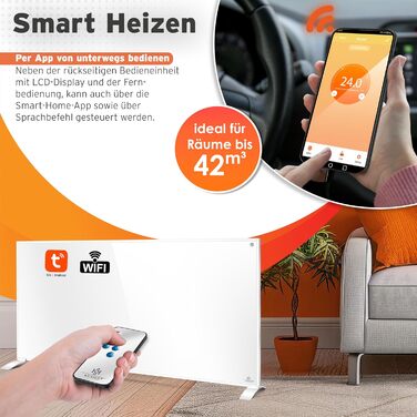 Інфрачервовий обігрівач KESSER® 700W: енергозберігаючий, з пультом, термостатом та керуванням через додаток. Підлоговий/стінний конвектор. Білий.