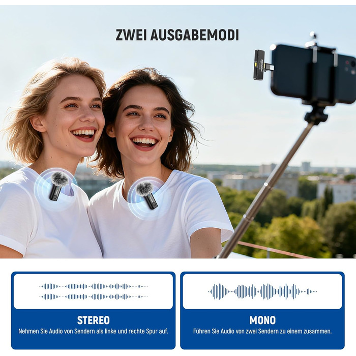 NEEWER Бездротовий петличний мікрофон KM23Max з акумулятором 8 годин, шумозаглушенням та USB-C, сумісний з DJI, Insta360, iPhone, Android, PC