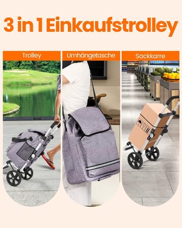 Складаний візок для покупок Homecall 50л з охолодженням, 3 в 1: візок, сумка, таскач, з принтом Geometrie, стандартні колеса