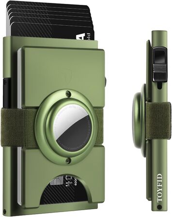 Чоловічий гаманець TOYFID з відділом для AirTag, 12 слотів для карток, відділення для паперових грошей, RFID захист, швидкий доступ до карток, алюміній, зелений з кишеню для AirTag