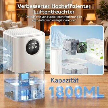 Електричний осушувач повітря 1800 мл, енергозберігаючий, для спальні та ванної кімнати, 22,5W, тихий, з режимом сну, таймером, автовимкненням (580 мл/день)