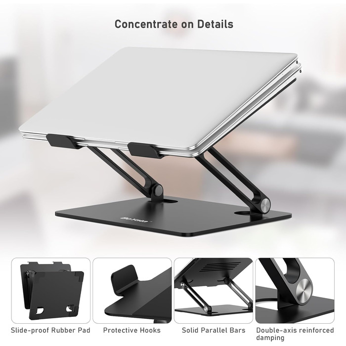 Adjustable Laptop Stand with Cooling Fan - Universal for 11-15 inch Laptops (MacBook Pro/Air, Dell, Samsung, HP) - Black