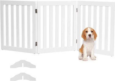 Захисний бар'єр для собак COSTWAY 60см, дерев'яне огорожа, дитяче ворота, розкладні, для захисту сходів, білий (3 панелі)