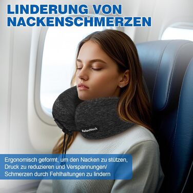 Подушка для шиї у вигляді U, Memory Foam, для подорожей, дорослі, ергономічна, з чохлом, для автомобіля, офісу, поїздки, сірого кольору