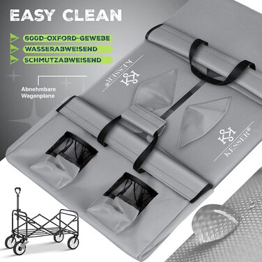 KESSER® Folding Bollerwagen (Hand Cart, Transport Cart) - Max. 150kg Load Capacity & 360° PVC Tires - Utility Wagon including 2 Mesh Bags, Side Pocket & Cover - Transport Cart, Garden Trailer without Roof, Blue (Grey / Black)
