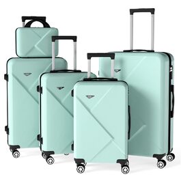 Набір валіз Ystyle Kofferset 5 шт: 12', 18', 20', 24', 28' + косметичка. ABS, 360° колеса, TSA-замок. Ідеально для подорожей Європою, круїзів та навчання за кордоном. Колір: м'ятний.