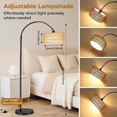 Торшер для вітальні Stehlampe 9W LED з димером, пульт ДУ, лампа E27, чорний. Арка, підлоговий світильник для спальні, офісу