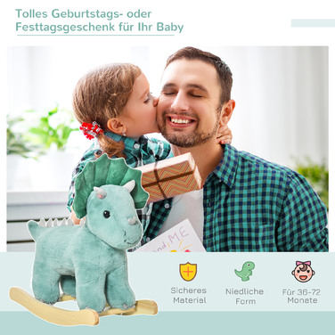 HOMCOM Rocking Horse Toy for Kids, Dark Green, 64 x 30 x 54 cm, Stable & Safe, Ideal for Playrooms