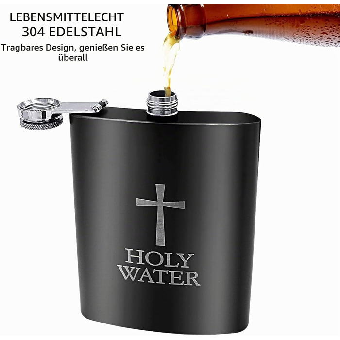 Подарунковий набір фляга з нержавіючої сталі Wieat 8oz з гравіюванням Holy Water, комплект з лійкою та 2 чарками для чоловіків та жінок