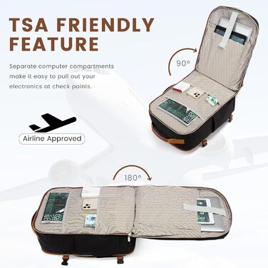 Рюкзак LOVEVOOK для ручної поклажі в літак, 40L, великий, для жінок, валіза-рюкзак, водонепроникний, для ноутбука 17 дюймів, для подорожей, бізнесу, відпочинку, хайкінгу, вихідних (L, чорний+коричневий)