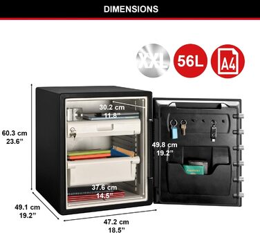 Master Lock Сейф вогнестійкий та водонепроникний з кодовим замком, потрійний захист - від пожежі, води та транспортування, електронний код, 56.6L, 60.3 x 47.2 x 49.1 cm