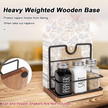 Livabber Napkin Holder, Metal Napkin Storage with Salt and Pepper Shakers, Caddy, Modern Napkin Dispenser for Table, Kitchen, Countertop, Salt and Pepper Shakers (Midwood, Black)