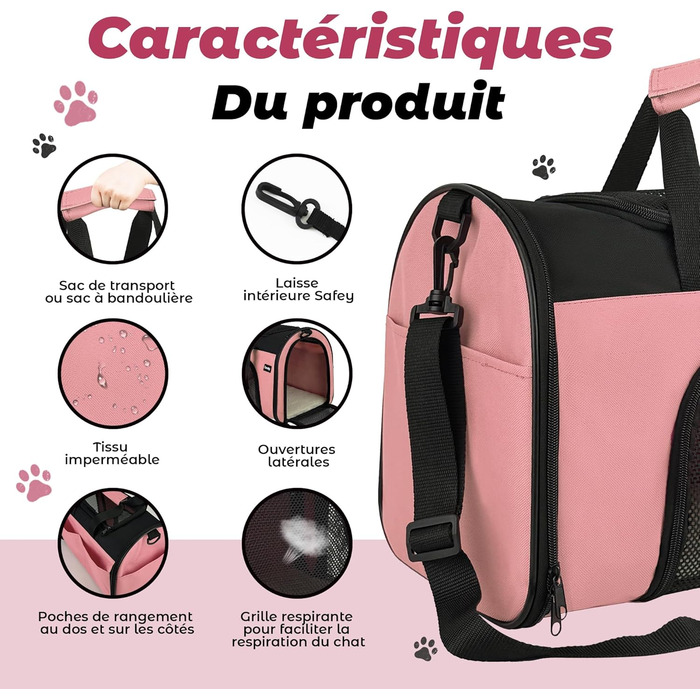 Транспортна сумка для котів та собак Zavothy, дихаюча та легка, з регульованим плечовим ременем, знімний м'який матрац (Рожевий, S)