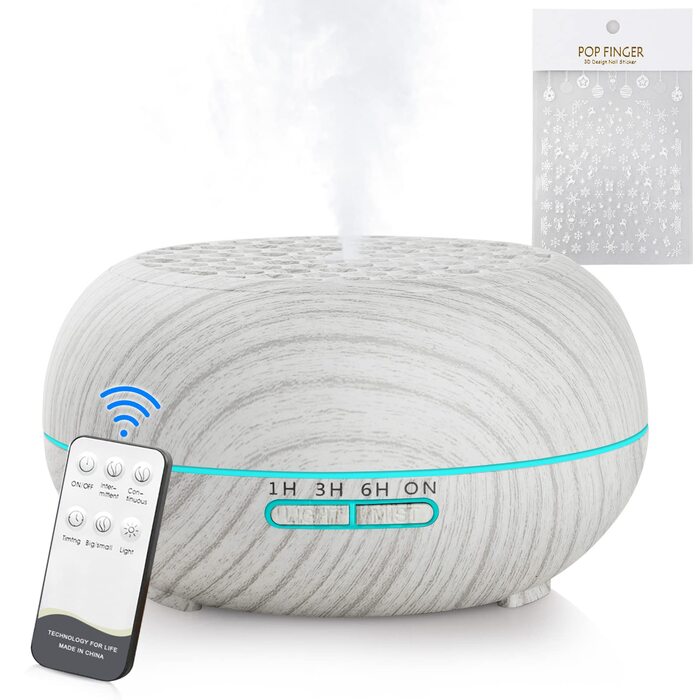 Дифузор Aroma Simpeak 550 мл, Ультразвуковий аромадифузор з дерева для ефірних олій, зволожувач повітря з пультом дистанційного керування (білий)