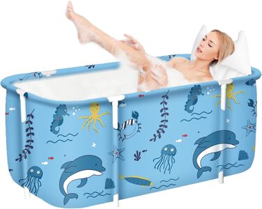 Foldable Bathtub for Adults, 132 x 68 x 47 cm, Steam Bucket for Sauna, Shower and Ice Bath, Portable, Non-Inflatable (Blue) (Green)